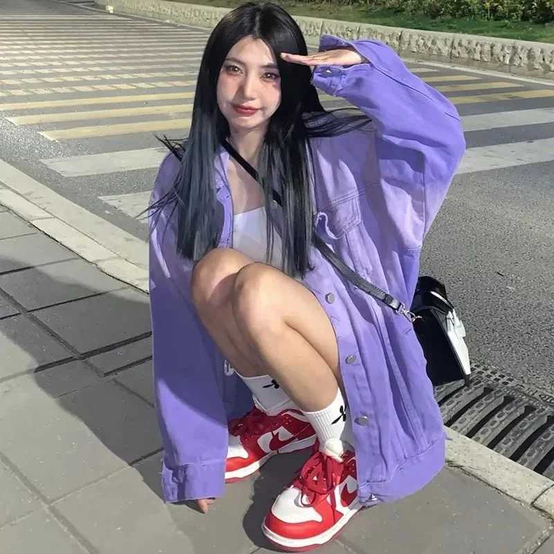 Purple Gradient Denim Jacket For Women 2023 New Korean sion Loose And Versatile Niche Fashion High-end And Versatile Jacket P165X240920