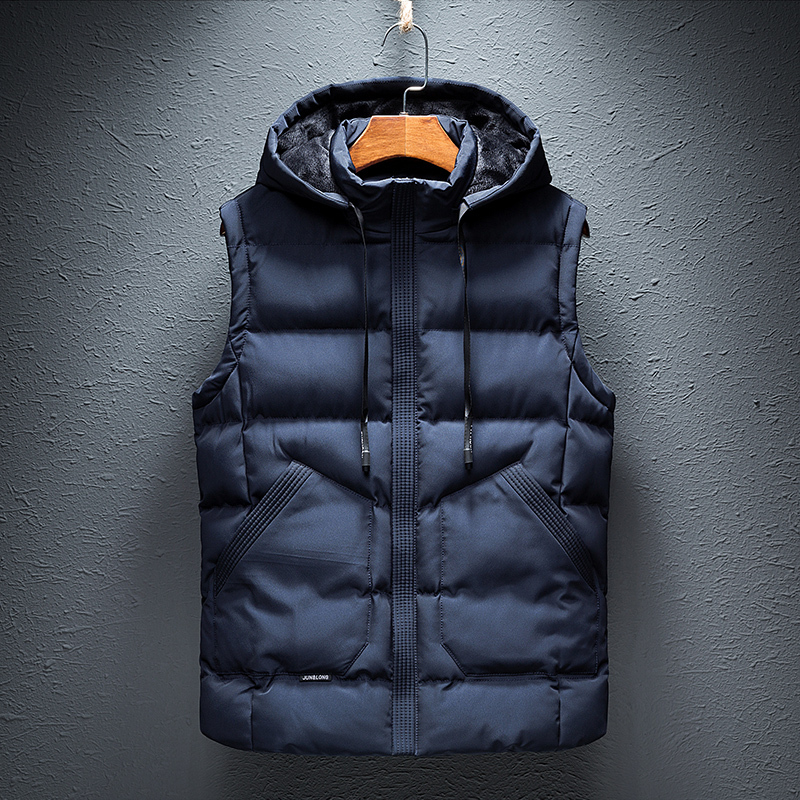 New Hooded Sleeveless Jacket Autumn Men Fashion Casual Coat Winter Windproof Warm Vest Detachable Hat Waistcoat Male