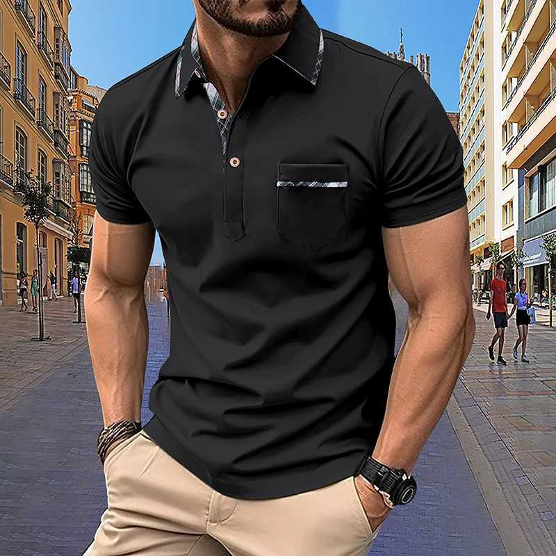 Mens Short sleeved Polo Shirt 2024 Summer European and American Street Casual Pocket Lapel Top Mens Polo ShirtXJ240920