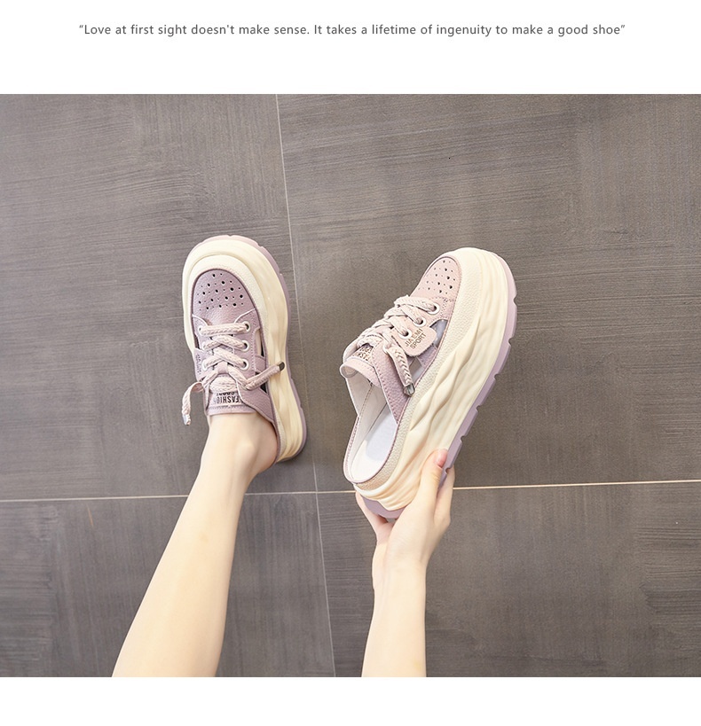 Thick bottom toe half women's spring and summer outdoor wear 2024 new hollow out cool slippers for casual lazy people with one foot kick