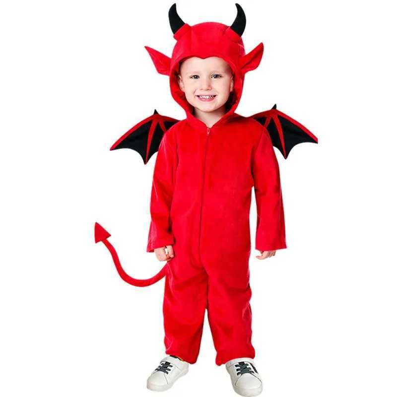 Kids Red Demon Devil Evil Bat Vampire Dress Halloween Cosplay Costumes Boys Girls Bull Ghost Party Role Playing Up jumpsuit Y240919