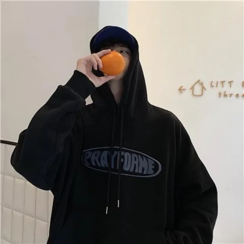 Mens clothing hooded streetwear hiphop mens sportswear letter green printed onepiece warm expression 240911