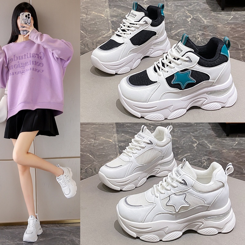 Dad's for women 2023 new spring and autumn season thick soled versatile sports shoes, casual interior height increasing double mesh breathable wh