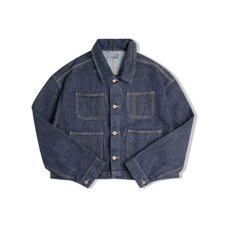 Maden Womens Short Jeans Jacket 14 oz Vintage Denim Coats Lapel Collar Loose Female Jackets Jeans Blue Streetwear 2022 NewX240920