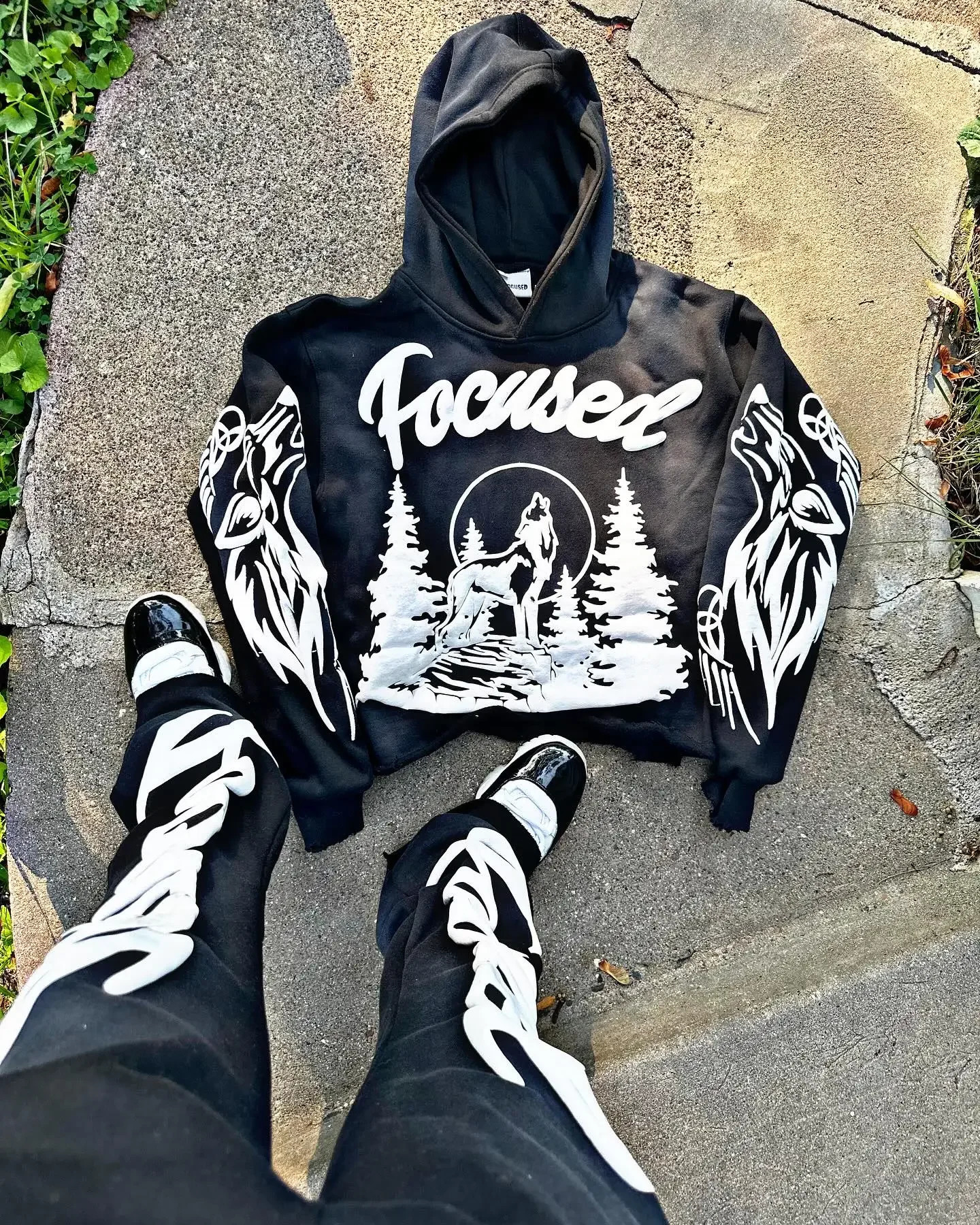 Forest Wolf High End Streetwear Y2k Hip Hop Graphic Foaming Print Oversized Hoodie Sweatshirt Men Punk Rock Gothic Clothes 240919