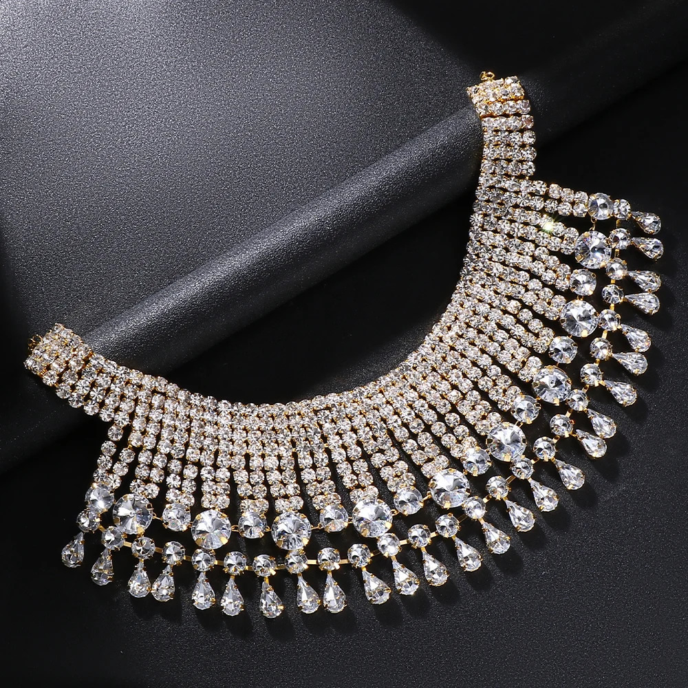 Stonefans Tassel Rhinestone Exaggerate Choker Necklace Prom for Women Multilayer Crystal Large Necklace Jewelry 240910