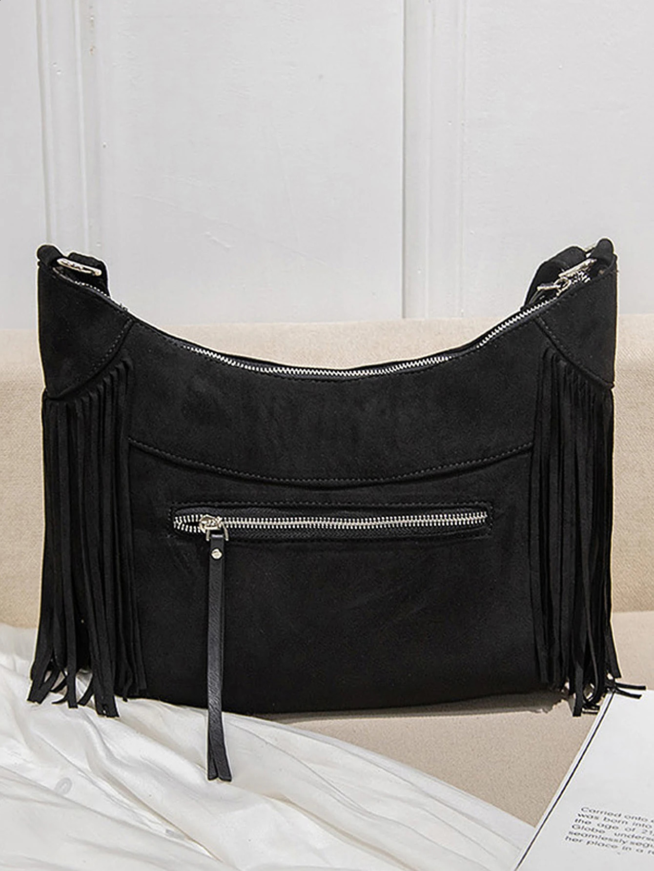 Retro Fashion Womens Tassel Cross Body Bag High Quality PU Leather Solid Color Large Capacity Handbag Outdoor Travel Shoulder Bag 240918