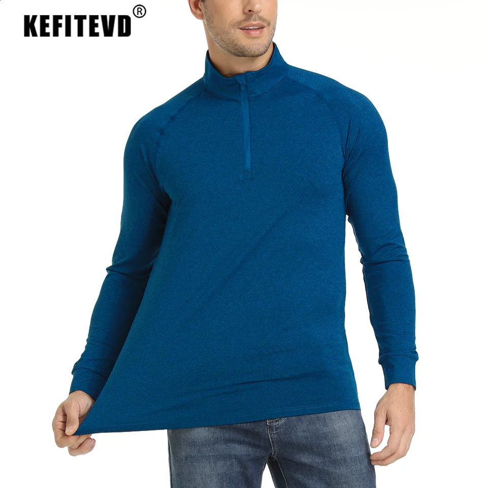 KEFITEVD Summer UPF 5014 Zipper Top Mens Long Sleeve Quick Drying Tshirt UV Protective Lightweight Sports Shirt Running 240909