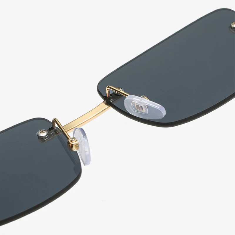 Gold Black Rectangular Sunglasses With Metal Hinge Rimless Metal sunglasses Summer fashion Travel Street Photo SunglassesX240920