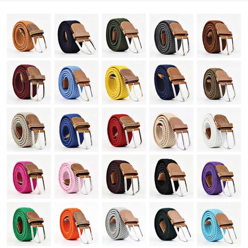 107/120/130cm womens casual knitted buckle mens belt womens elastic knitted elastic denim belt W240920