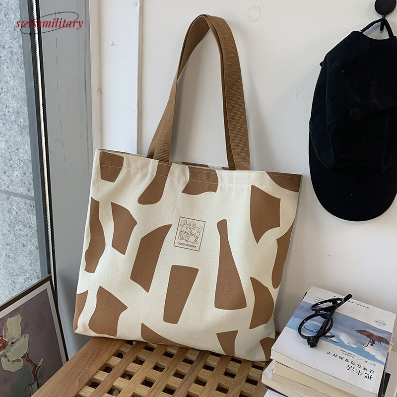 Canvas women one shoulder for class, college student outfit Korean style with zipper, artistic design, hand-held canvas bag #11 Swissmilitary