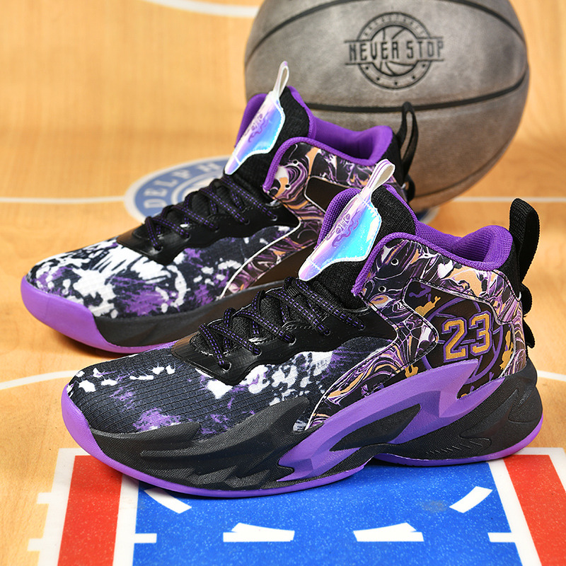 Fashion Black Purple Basketball Shoes Men Unisex Athletic Sneakers Shock-absorbing Non-slip Sports Basketball Trainers For Men