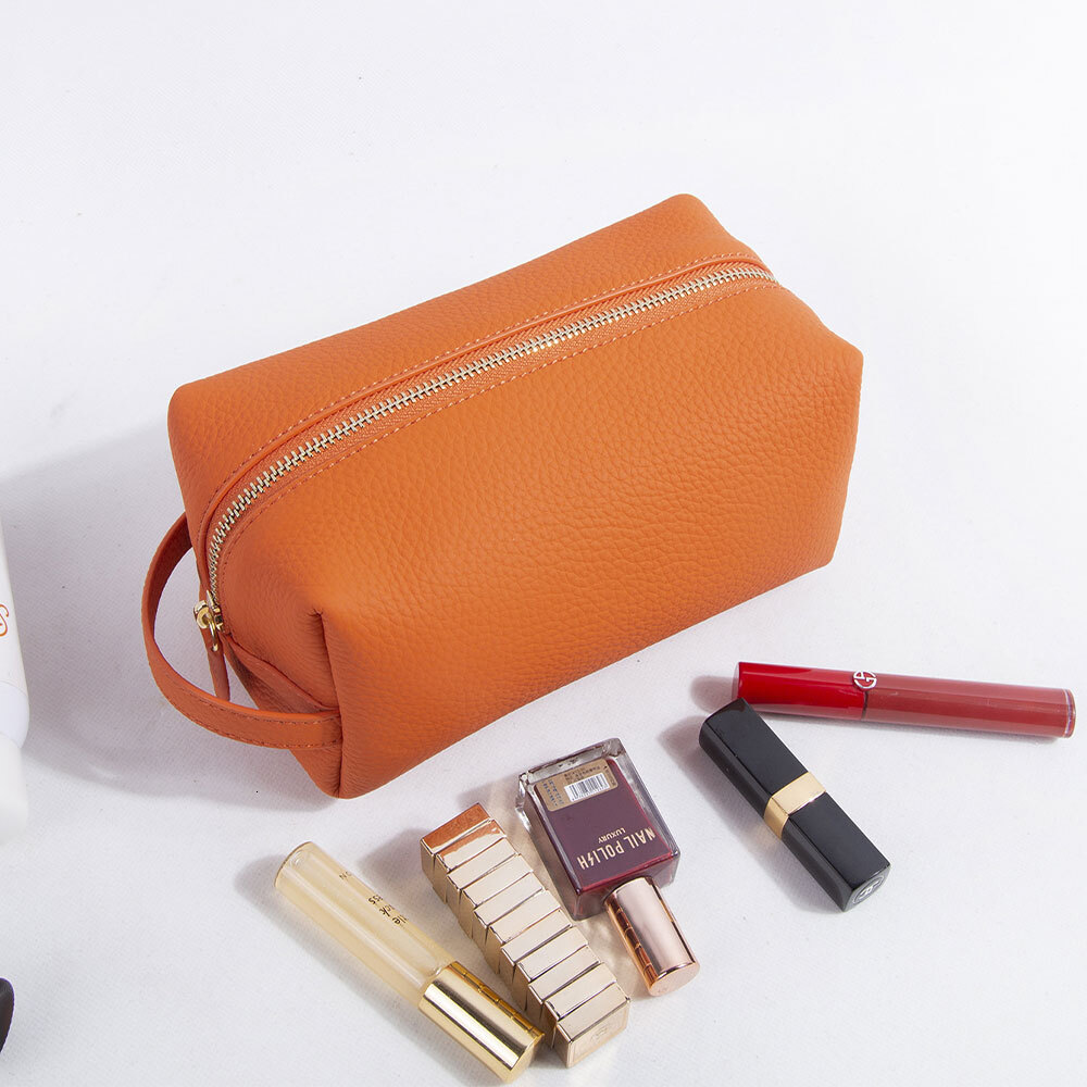 Zency Genuine Leather Makeup Fashion Simple Cosmetic Bag Women Toiletry Organizer Case Lady Travel Portable Storage Pouch