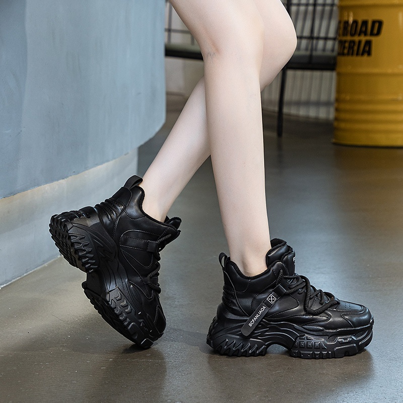 Small fluffy dad with visible feet, thick soles, small stature, increased height inside, women's winter cotton shoes, versatile, lightweight, and