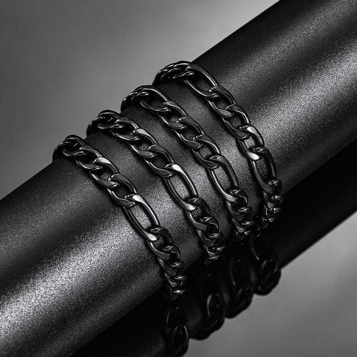 Thickness 3mm/4.5mm/6mm Black Color Figaro Chain Stainless Steel Link Classic Necklace for Men Women Jewelry 16 to 40 InchesX240919