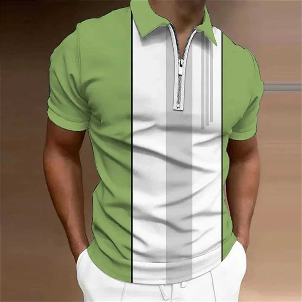 Men Short Sleeve Turn-down Collar Top Letter Printing Button Striped Polo Tees New Summer T Shirts for Fashion Pullover TopsX240920