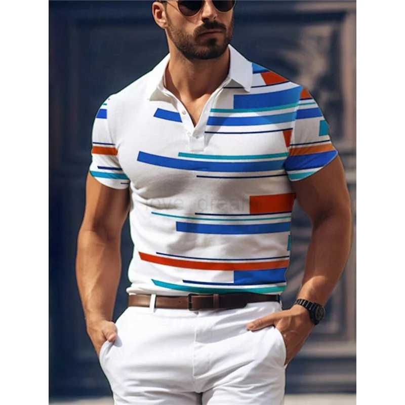Geometry Striped Graphic Polo Shirt For Men Colorful 3D Printed Tees Summer Casual Lapel Short Sleeves Oversized Tops StreetwearXJ240920