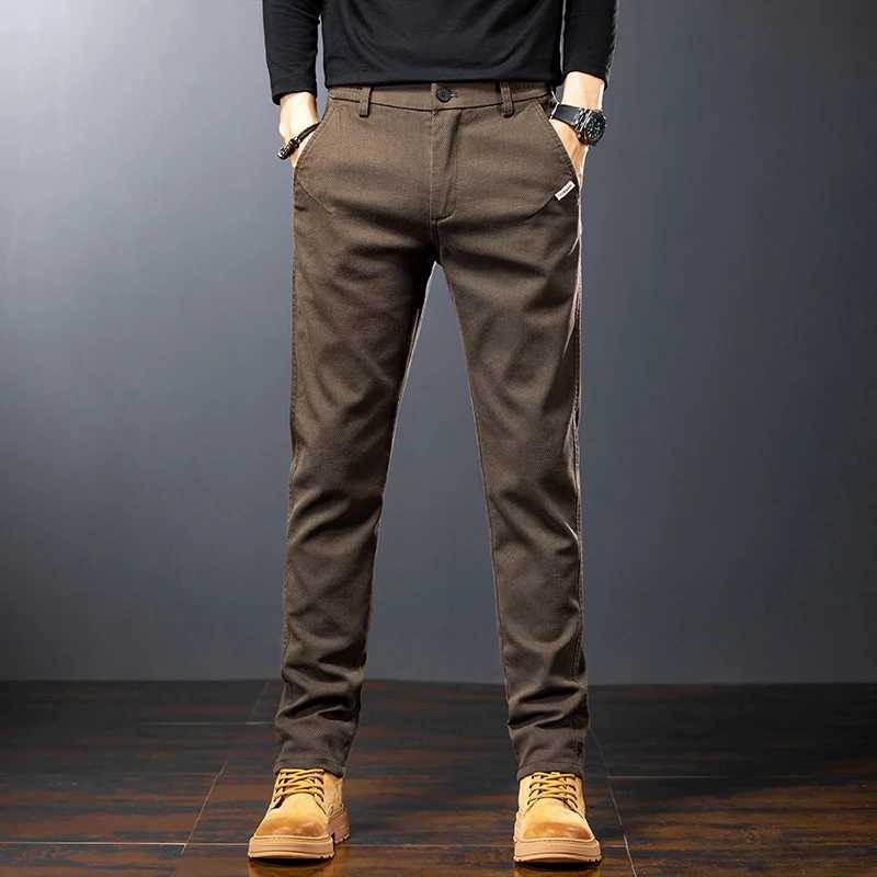 Spring mens ultra-thin casual pants business straight twill cotton elastic Trouser brand fashion Korean clothing coffee black gray W240919