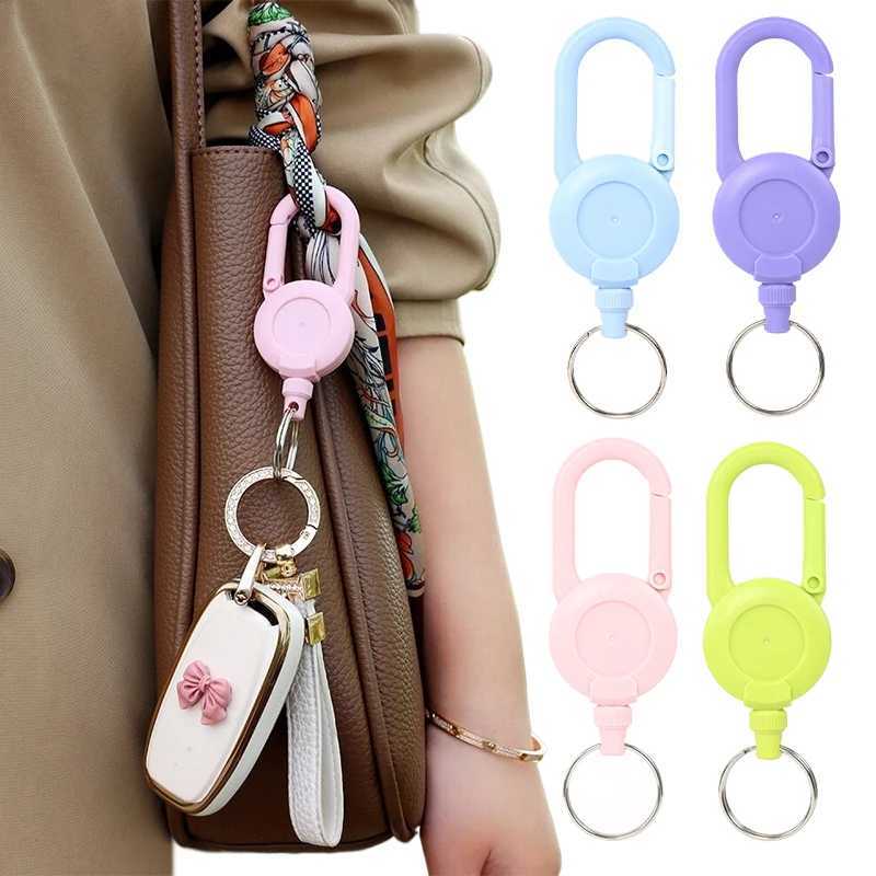 Macaron Color Retractable Keychain Outdoor Anti-theft Easy-to-pull Buckle Wire Rope Reel Elastic Key Ring Retractable ToolX240919