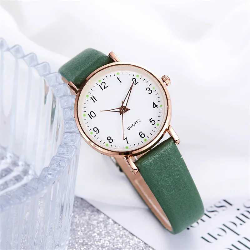 Casual Ladies Watches Reloj Luminous Women Watch Round Arabic Digital Dial Leather Strap Quartz Wristwatches Relojes Para MujerX240920
