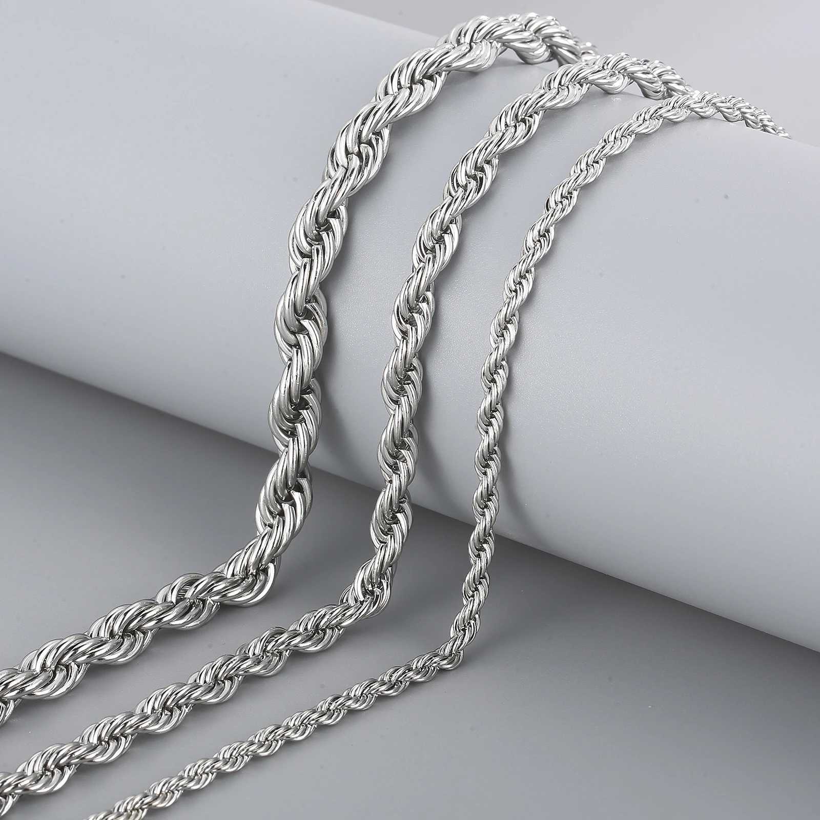 4/6/8mm Width Long Stainless Steel Minimalist Twist Rope Chain Necklace For Men Available in Gold Color JewelryX240919