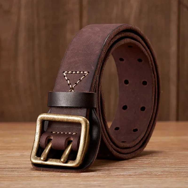 Thick original belt retro mens broadband mens denim belt genuine leather double buckle belt denim jeans belt W240920