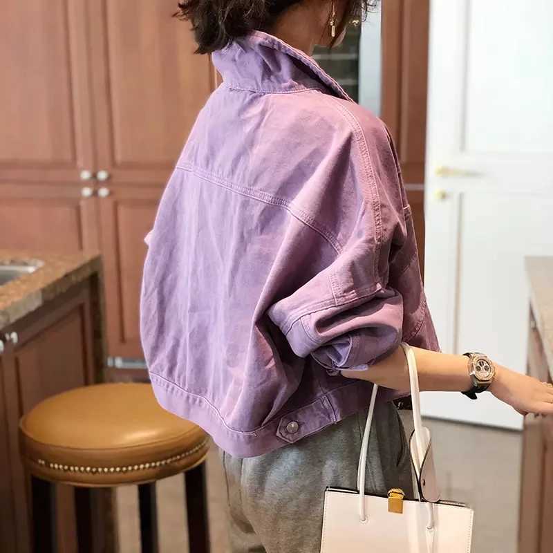 Purple Denim Coat Female Short Korean Version 2024 Spring Autumn Clothes Everything Loose Small Jacket Fat Sister Student TopX240920