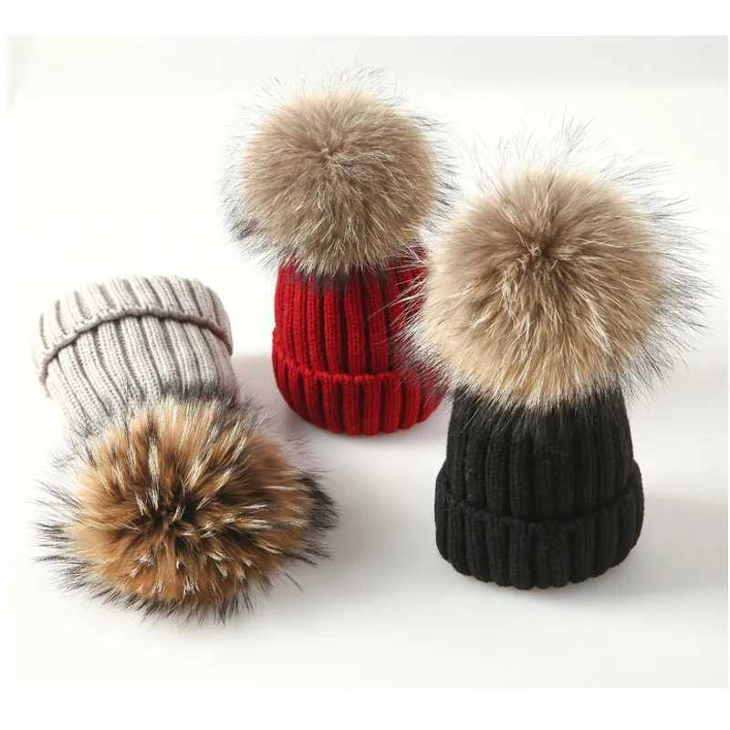 Winter brand womens fur Pom Poms hat womens hat knitted bean hat thick womens skull bean hat W240920