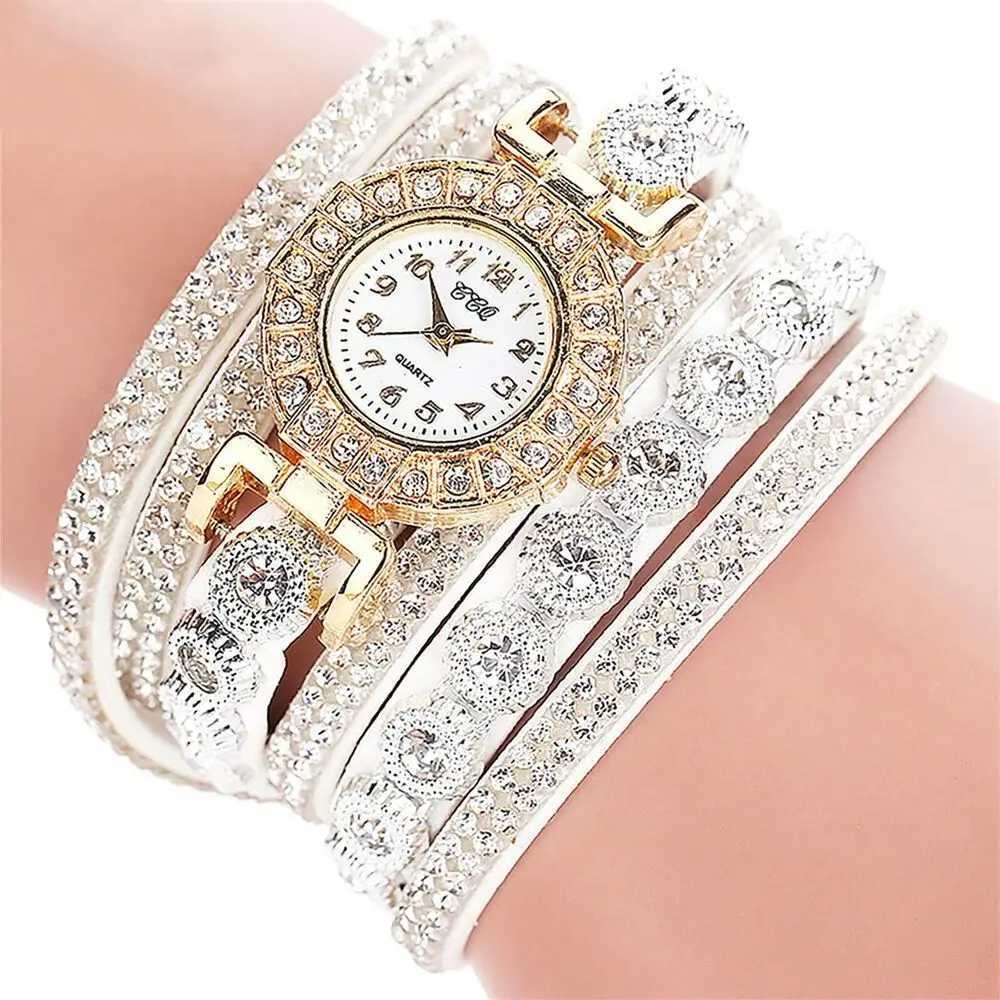 Quartz Round Watch Fashion Alloy With Diamond Bracelet Watches PU Leather Quartz Wrist Watches WomenX240920