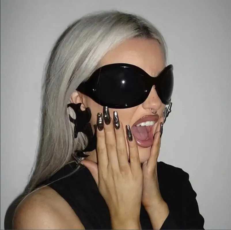 Fashion Brand Y2K Punk Sunglasses New Women Men Oval Sports Sun Glasses Female Oversized Black Shades Eyewear UV400X240920