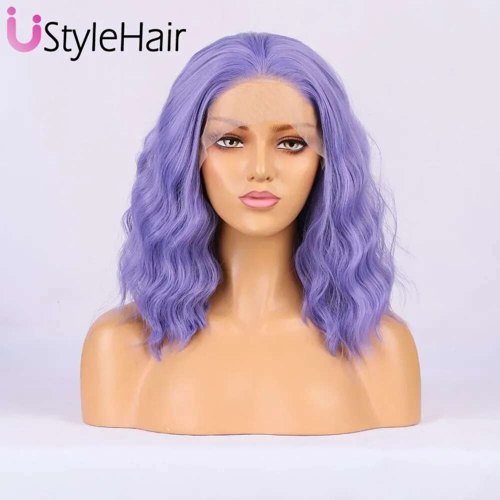 Ustylehair Purple Lace Front Synthetic Hair Natural Haire Short Wave Wigs For Women Daily Use Cosplay Party Wig