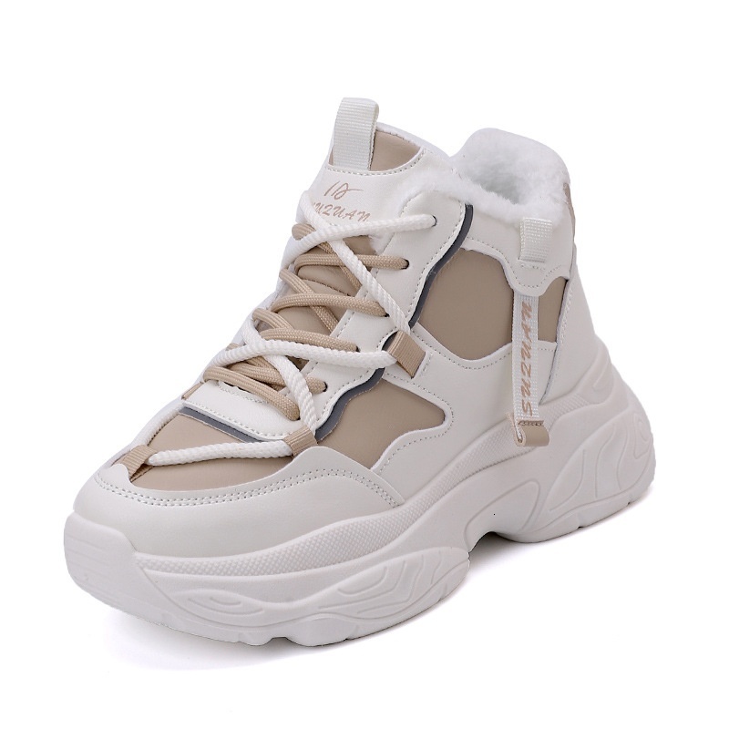 High top cotton for women's winter new style with added velvet insulation thick sole dad casual sports versatile trendy shoes K5013