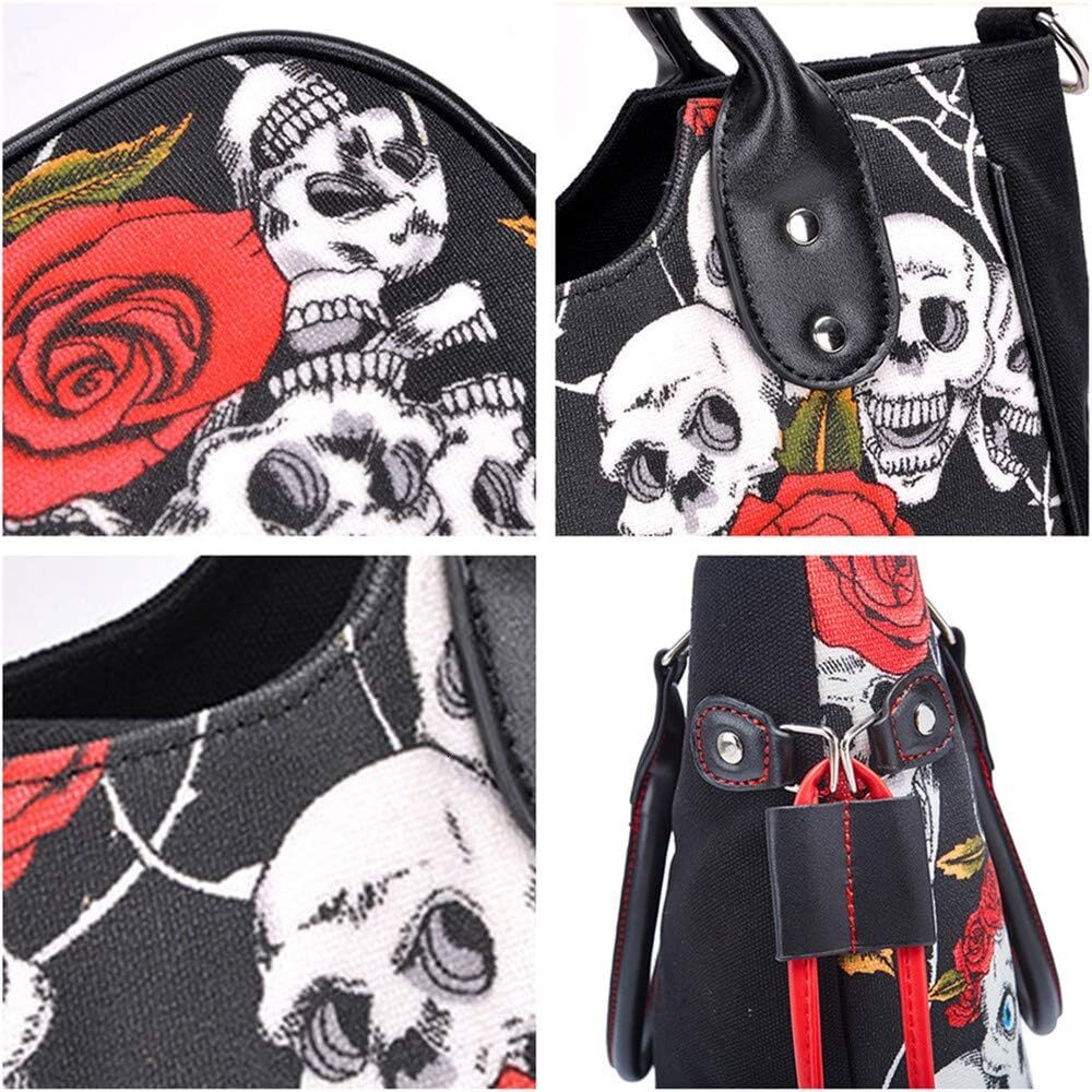 Women Fashion Rivet Handbag Purse Canvas Punk Tote with Shoulder Strap Crossbody Bag Large Capacity