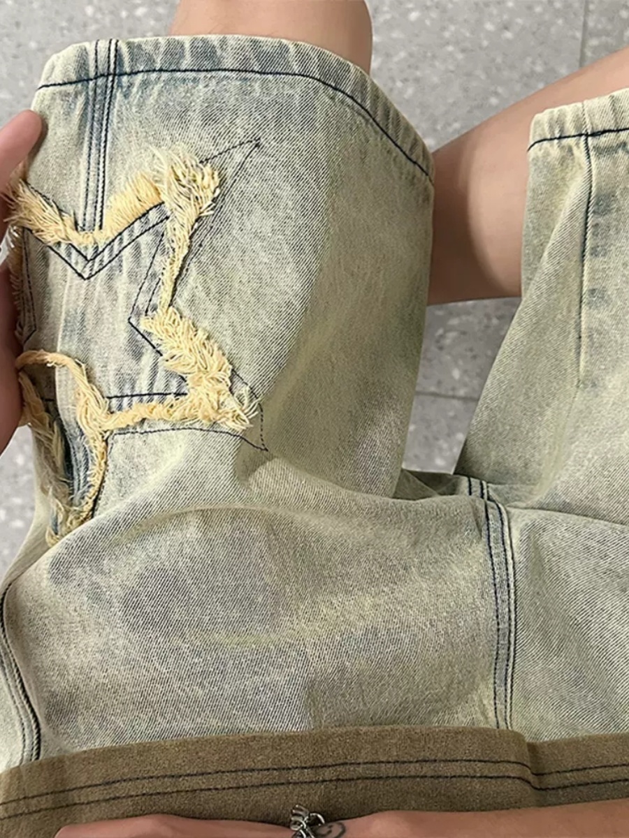 2026 Women Knee Length Blue Denim s Aesthetic Vintage Star Jeans Shorts Y k Haruku Korean Cowboy Short Pants