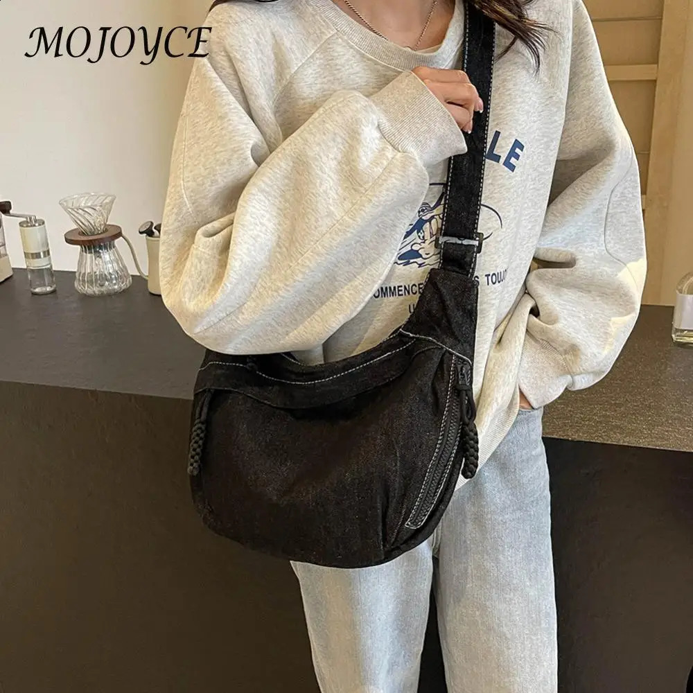 Womens cross bag multi pocket shoulder denim zipper homeless solid garbage travel sling 240919