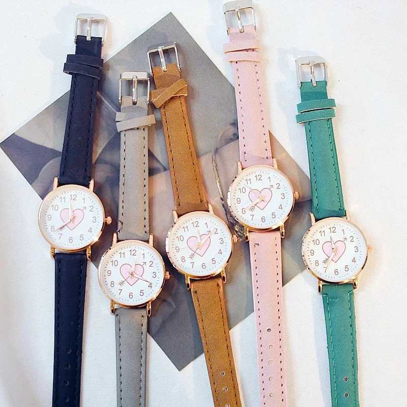 New Women Watch Cute Heart-shaped Dial Watches Female Student Fashion Quartz Wristwatches Simple Girls Reloj Mujer WholesaleX240920