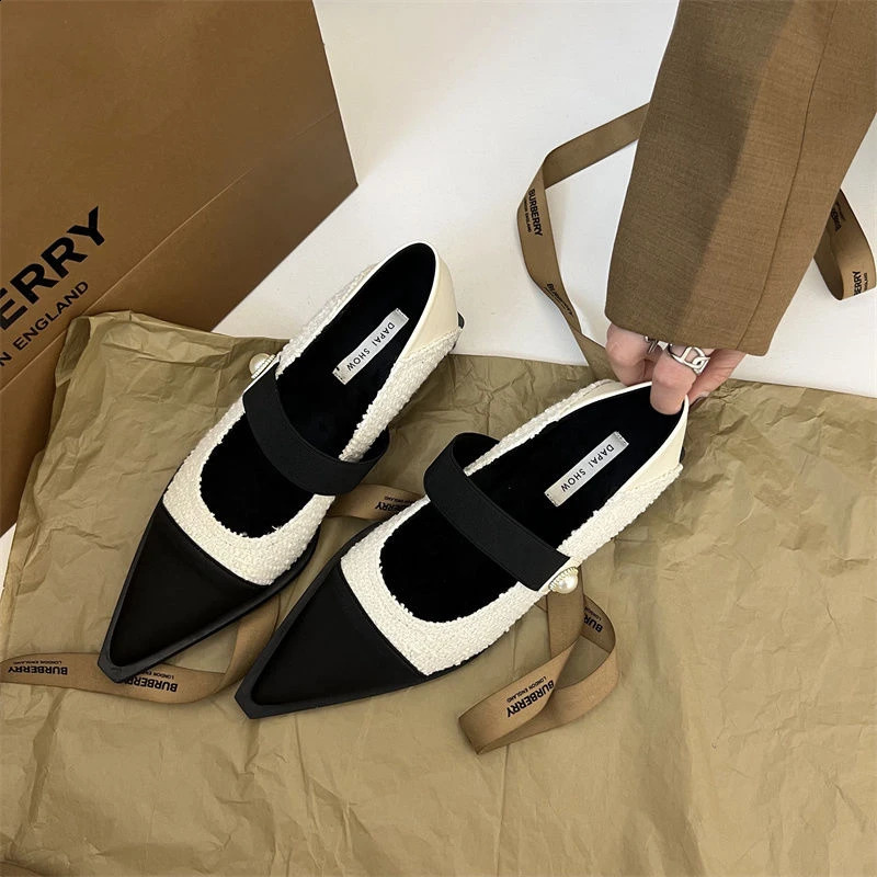 French Dot toe Mary Jane Womens Shoes Spring and Autumn Niche Light perfume Patched Low Heel Shoes 240919