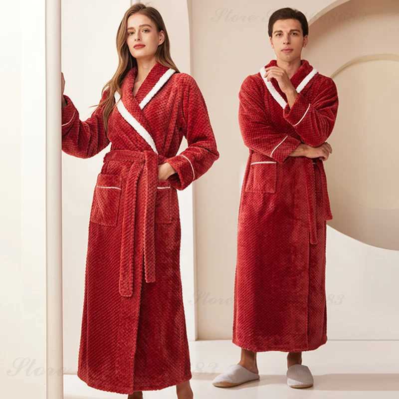 Thicken Flannel Mens Long Robe Home Clothing Autumn Winter Warm Coral Fleece Kimono Bathrobe Gown Sleepwear Loose Nightwear Y240919