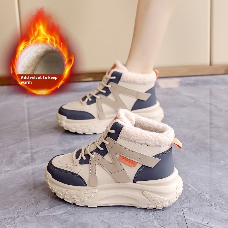 Winter new women's 2024 velvet high top versatile sports and leisure warm cotton shoes for women K6703