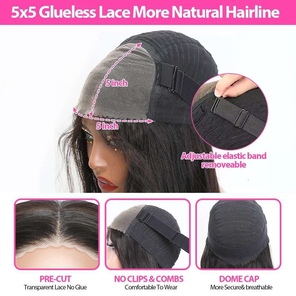 Glueless 250% Real Lace 5X5 HD Closure Wig Body Wave Pre Plucked Human Hair Wigs For Women