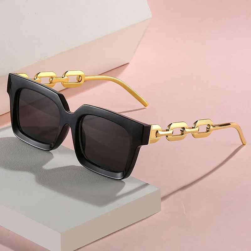 New Womens Square Chain Sunglasses Fashion Women Street Photo Sun Glasses Vintage Simple Mens Eyewear UV400 Oculos De SolX240920
