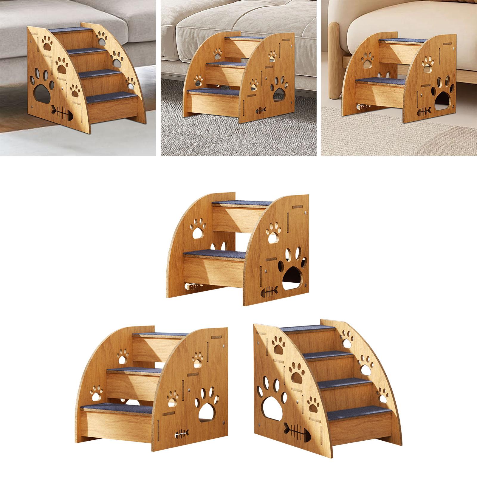 Wooden Pet Stairs Pet Ramp Portable Puppy Stairs Ramp for Bed Pet Dog Stairs Ladder for Older Dogs Kittens Small Pets