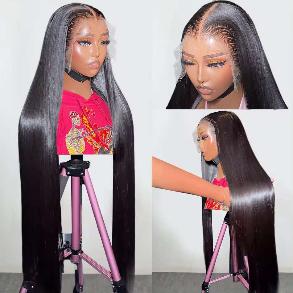40 42 Inch Bone Straight 13x4 Front Human Hair Wigs 250 Density Brazilian HD Transparent Lace Frontal Wig