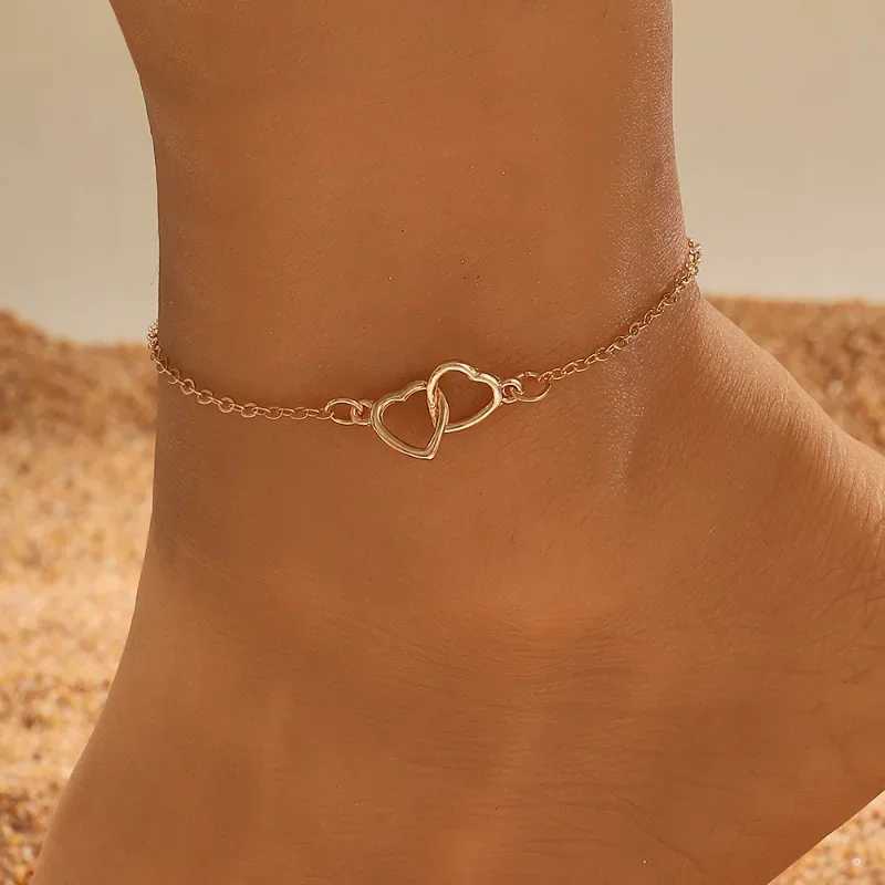 New Fashion Simple Heart Female Anklets Foot Jewelry Leg New Anklets On Foot Ankle Bracelets For Women Boho Leg Chain Gifts Y240920