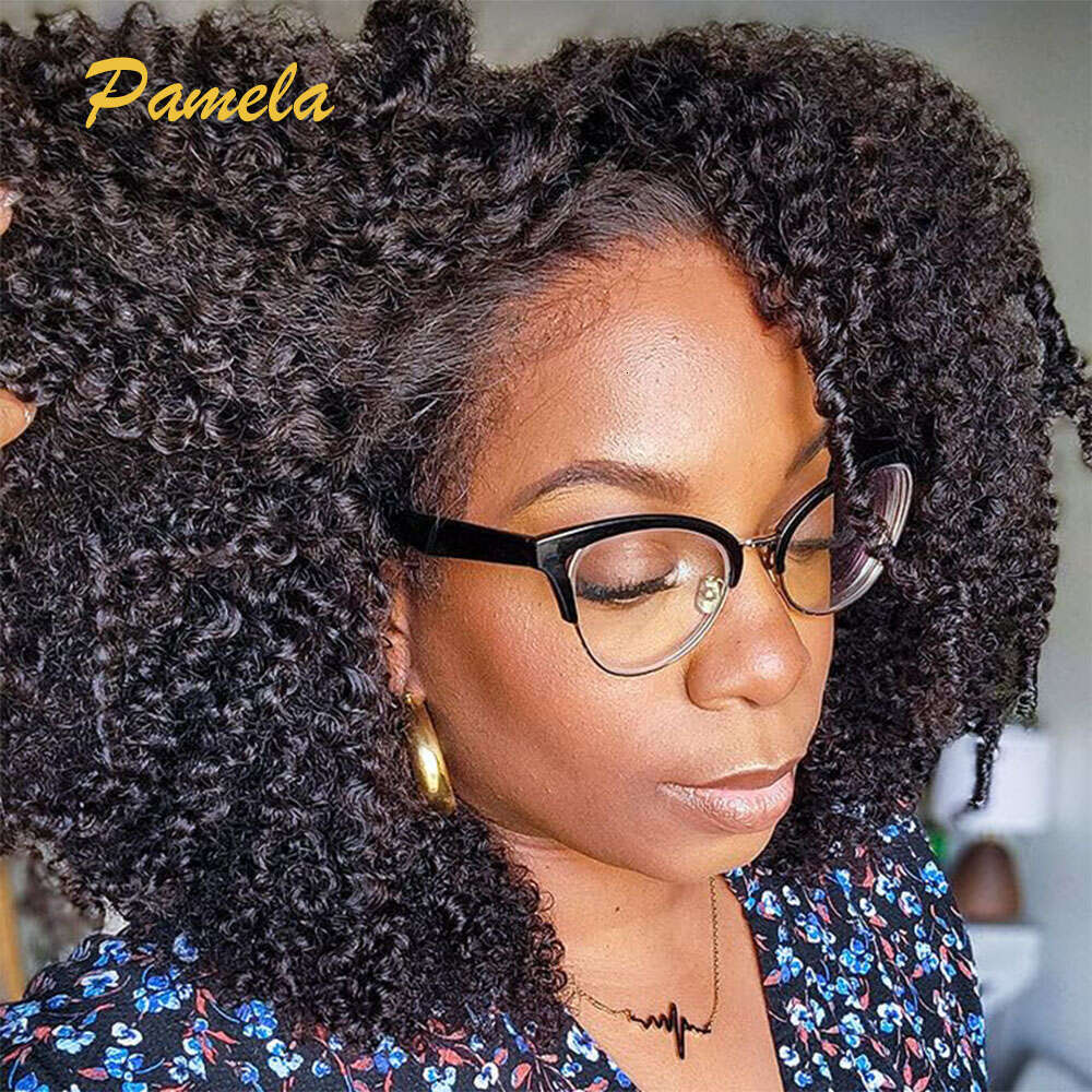 Kinky Curly Short Bob 13x4 Transparent Front Glueless Pre Plucked Human Hair Ready To Wear Brazilian Invisible Lace Wig