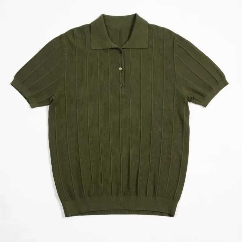 2023 Summer New Ice Silk Short Sleeve Polo Shirt Knit Mens Fashionable Striped Lapel T-shirt Men Casual StyleX240920