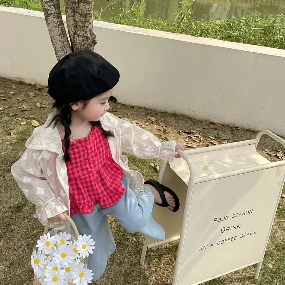 Summer lightweight childrens sun suit top with floral embroidery cute girls coat brushed hooded zipper baby jacket 1-10 years 240918