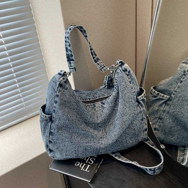 Fashion Denim Sewing Thread Solid Interior Compartment Shoulder Bags 2024 High Quality for Women Zipper Women s Handbags 240920