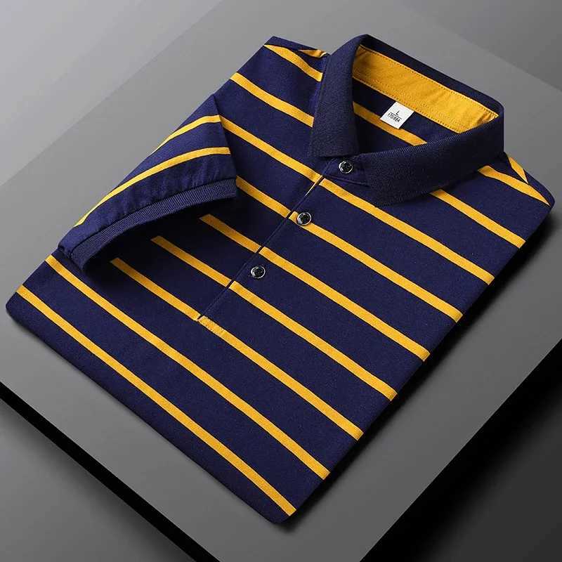 New Summer Mens Striped Simple Polo Shirt Short Sleeve Thin Lapel Business Cotton Top Fashion Mens 2024 Tops Men ClothingX240920