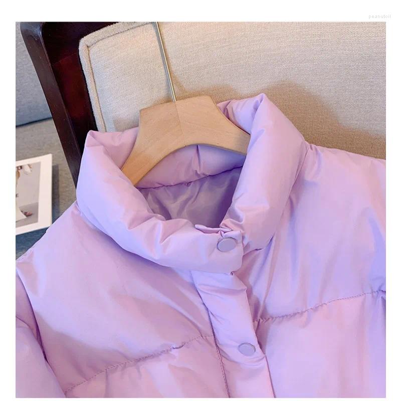 Women's Jackets Purple Short Winter Coat For Women Stand Collar Parka With Zippers Lace-Up Padded Jacket Korean Clothes Fashion B4